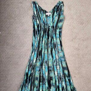Philosophy Maxi Dress Sz Large Blue Green Belted Sleeveless V-Neck